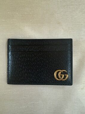 Gucci Marmont Black Leather Card Holder & Money Clip with Gold Double G